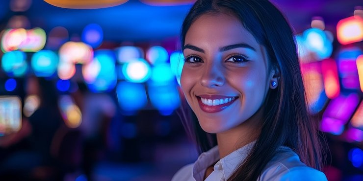Dealer profesional lampu4d dalam sesi Blackjack live dengan studio modern
